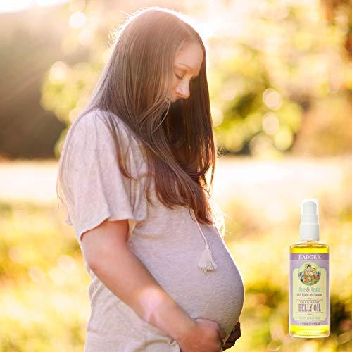 Badger Badger - Pregnant Belly Oil, Rose & Vanilla, Certified Organic, Gentle & Soothing, Jojoba & Coconut Oil, Belly Oil for Stretched Skin During & After Pregnancy, 4 fl oz