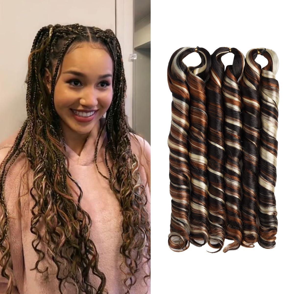 AU-THEN-TIC AU-THEN-TIC French Curly Braiding Hair 22 Inch French Curl Wavy Braids Spiral Curl Bouncy Braiding Hair for Goddess Box Braids Crochet Hair Extensions (9 Bundles (Pack of 3), P4/30/613)