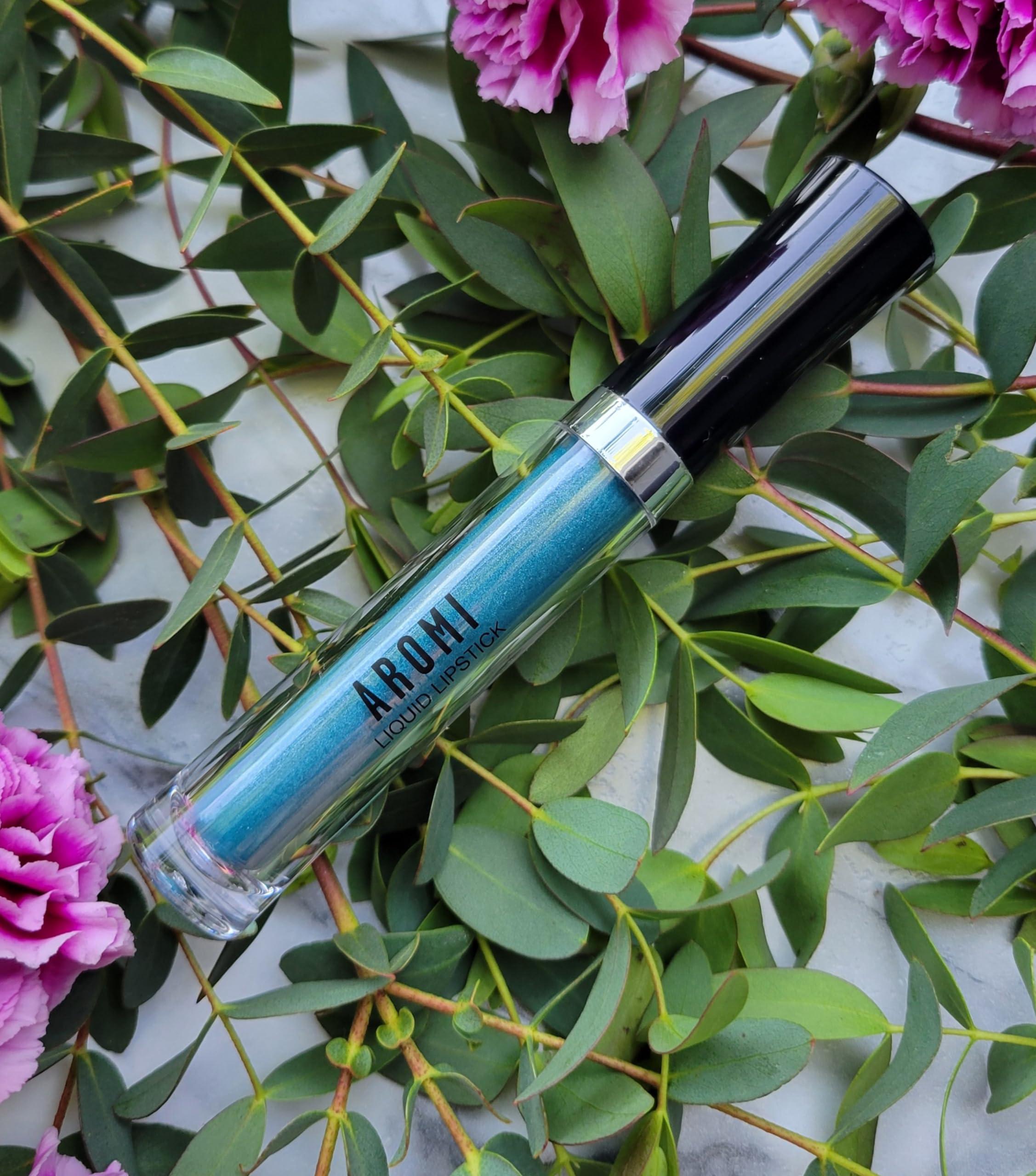Aromi Aromi Teal Blue Metallic Liquid Lipstick | Turquoise, Sea Foam Lip Color with Shimmery Finish, Vegan, Cruelty-free, Long-lasting, Smudge Proof (Arctic Teal)