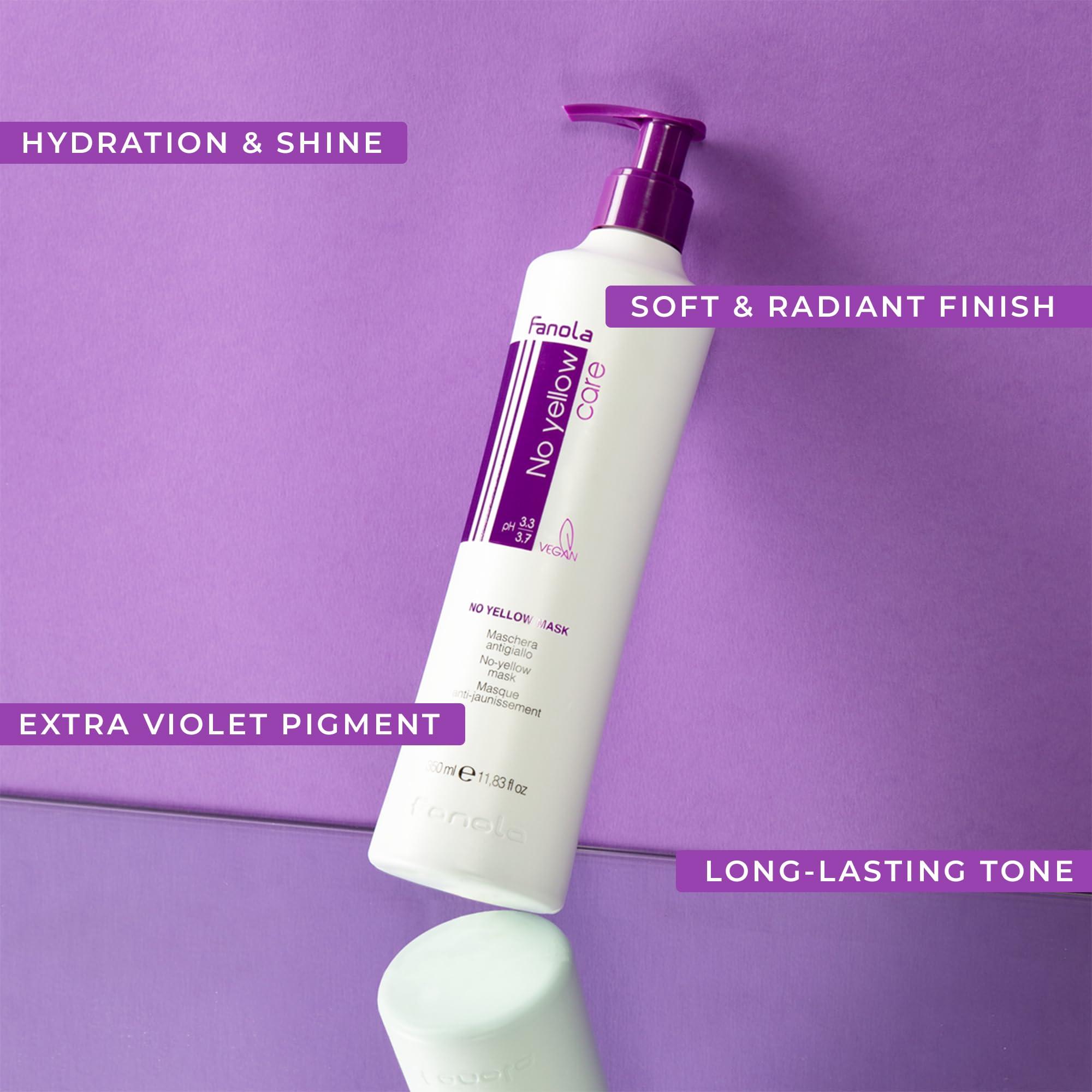 Fanola Fanola No Yellow Hair Mask With Purple Violet Pigments To Eliminate Unwanted Yellow Tones & Brassiness In Platinum, Light Blonde, Gray, Bleached, or Highlighted Hair - 11.83oz (Pack of 2)