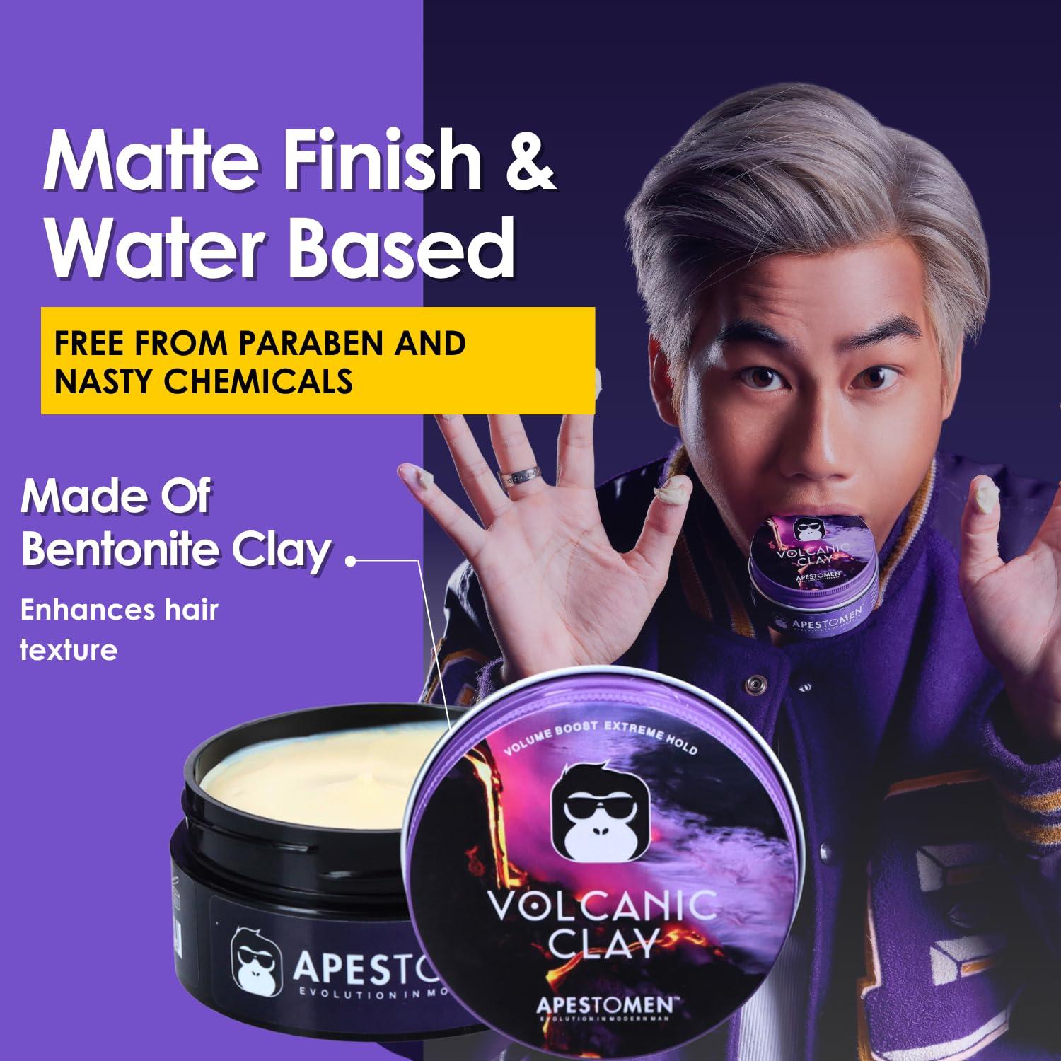 APESTOMEN EVOLUTION IN MODERN MAN Apestomen Volcanic Clay for Extreme Hold & No Shine (2.7 Ounces) - Hair Clay for Men - Straight, Thick and Curly Hair - Slick Look Pompadour Quiff