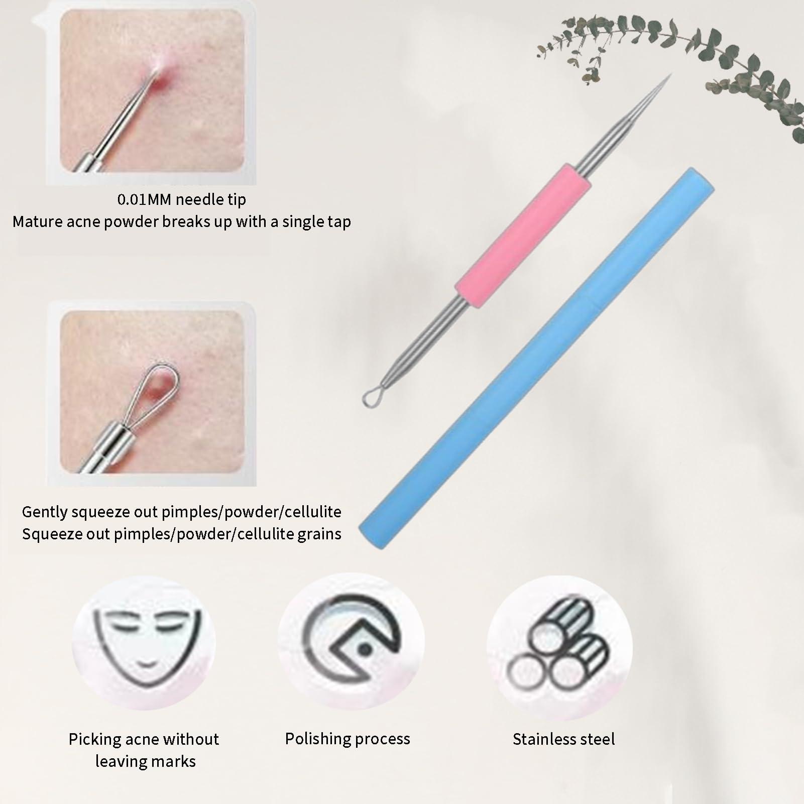 Mrchrogge Mrchrogge Facial Blackhead Remover Tweezers,Stainless Steel Portable Acne Needle Double Head,Squeeze Pick Acne Blackhead Needle Acne Needle Acne Needle (Pink)