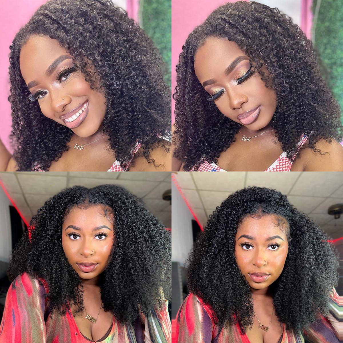 Domiso Domiso 24 Inch Curly V Part Wig Human Hair No Leave Out Thin Part Wig Glueless Wigs Human Hair Pre Plucked U part Wig Beginner Friendly No Sew in No Glue 180% Density