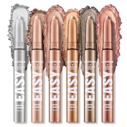 LANGMANNI LANGMANNI Eyeshadow Stick, 6 PCS Waterproof Multi-Color Eyeshadow Pen Set, Creamy Long-Lasting Eye Makeup Kit, Natural & Shimmer Shades Contour Stick, Perfect Gifts For Women (#B)