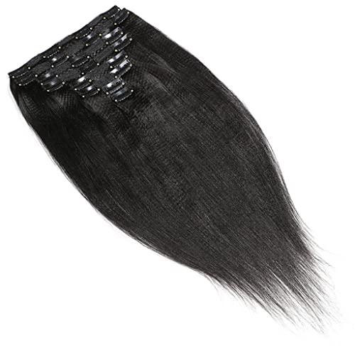 GREEMEO Yaky Clip In Hair Extensions Human Hair 120G 8PCS Perm Yaki Hair Extensions Clip In Human Hair for Black Women Light Yaky Straight Hair Clip Ins Soft Brazilian Remy Hair Thick Ends 18 Inch
