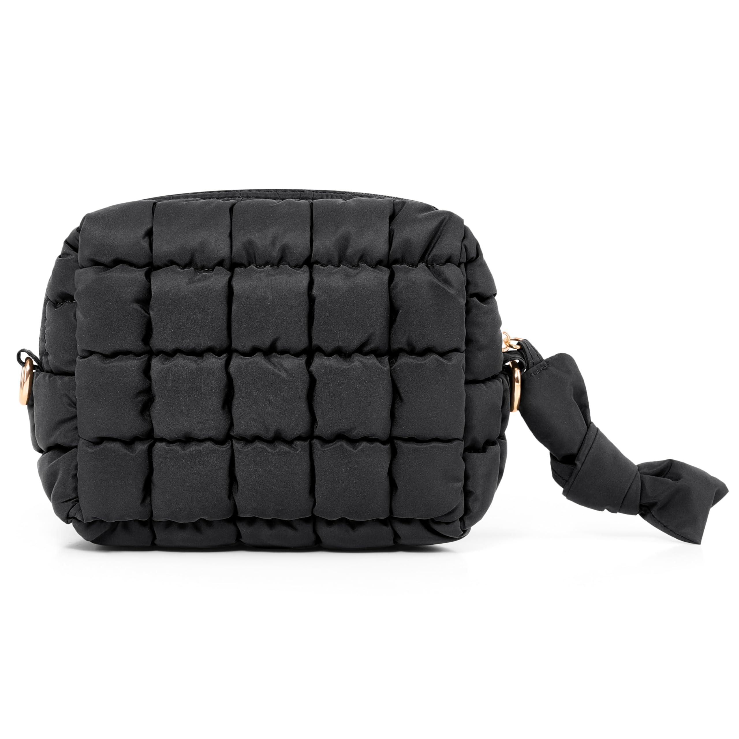 Yarnic Yarnic Quilted Makeup Bag Cosmetic Bag, Travel Toiletry Bag for Women, Cute Makeup Bag Organizer Puffer Makeup Pouch (S, Black)