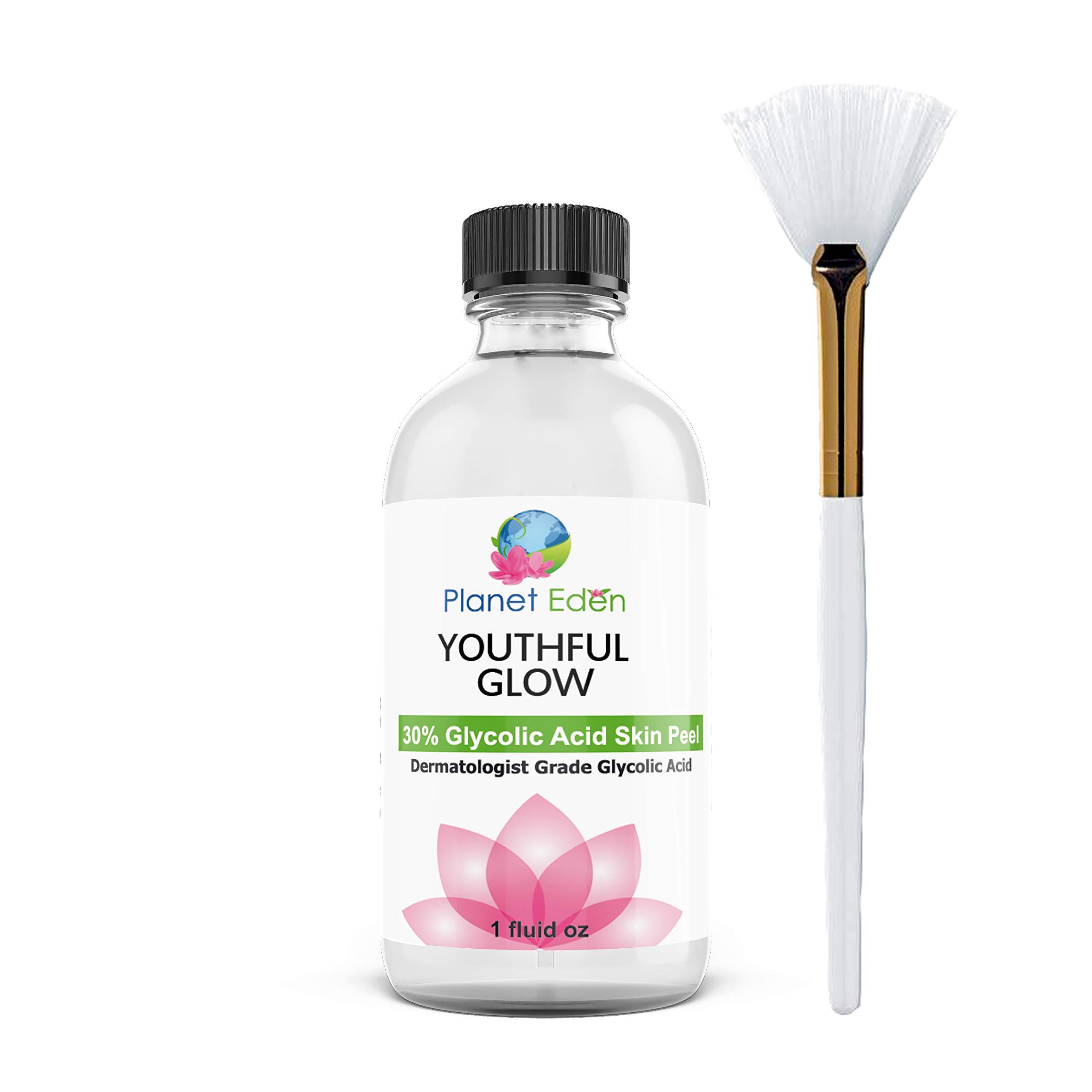 Planet Eden Planet Eden 30% Glycolic AHA Acid Skin Chemical Peel Kit with Fan Brush for Diminishing Sun Damage, Dark Spots, Fine Lines, Wrinkles - Anti Aging AHA Peel