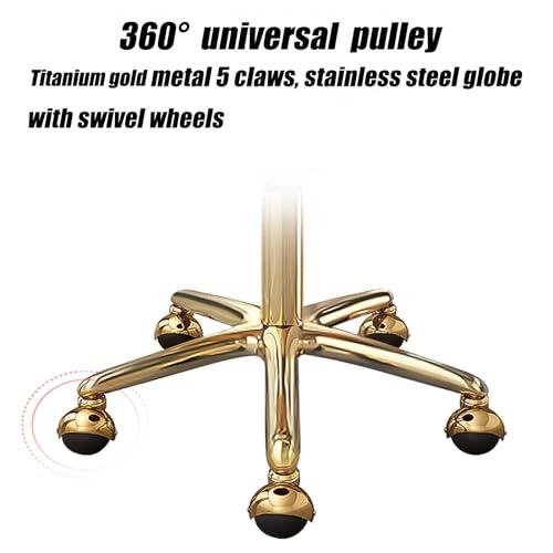 ZJXDPBF Round Rolling Bar Stool, Modern Beauty Salon Spa Swivel Chair with Titanium Gold 5 Claws and Globe Wheels, Adjustable 47-64 cmr:Black