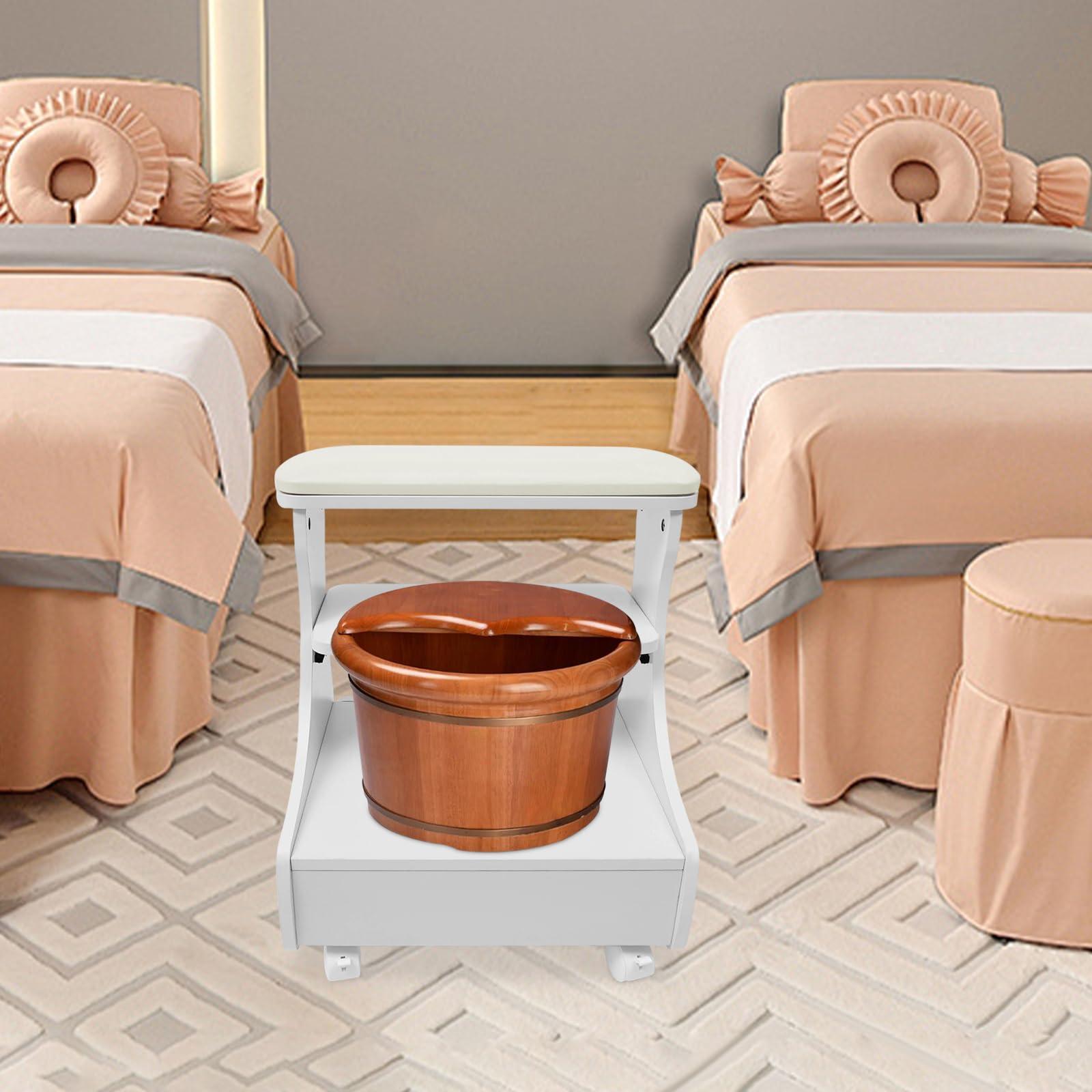 Omosiroi Omosiroi Pedicure Foot Rest, Manicure Pedicure Chair with Wheels, Portable Foot Bath Spa Cart Beauty Nail Foot Stool Trolley, Footrest Salon Supplies Foot Massage Station for Home/Bathroom (White)