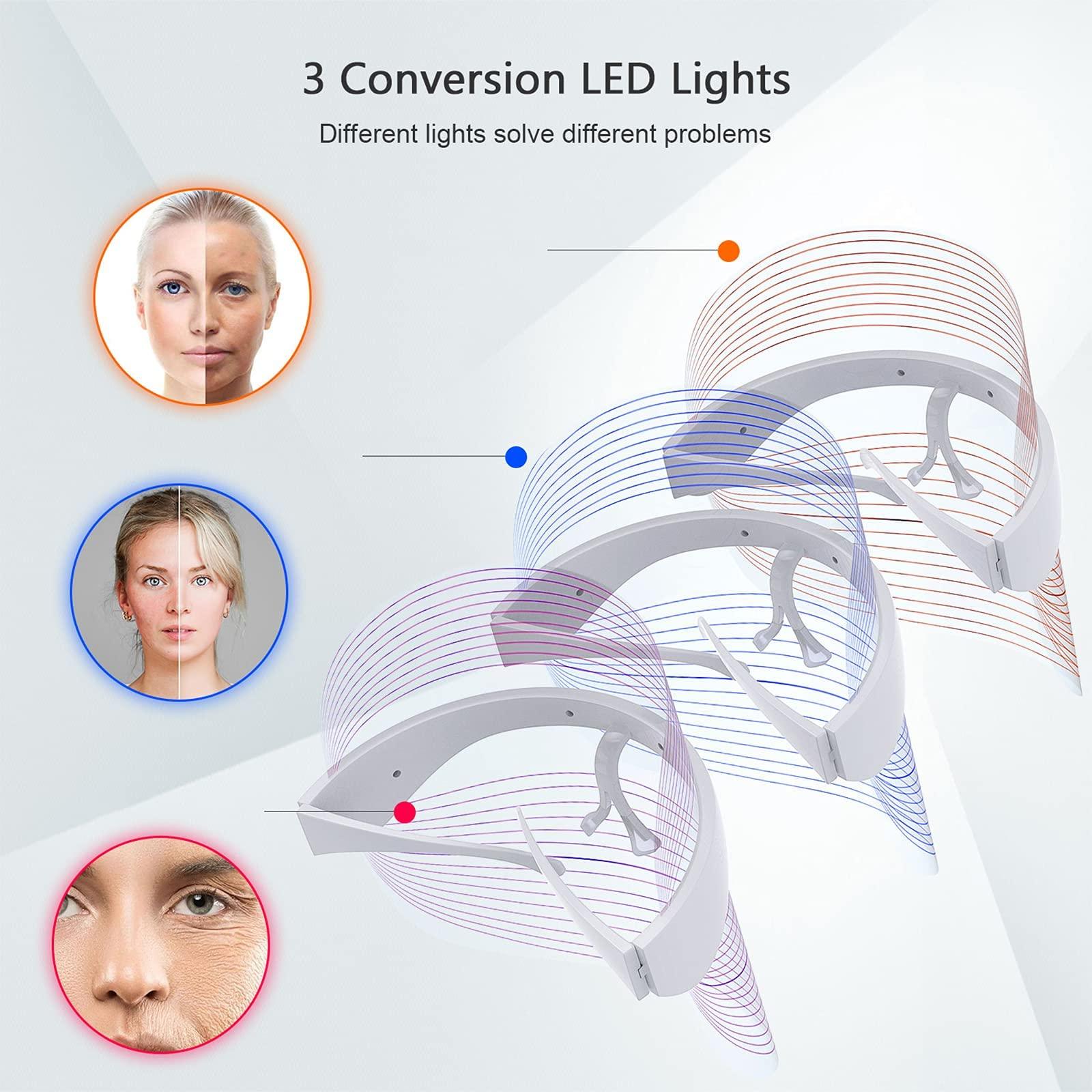 Generic Led Face Mask Light Therapy, 3 Colors Light Therapy Facial Photon Beauty Device for Facial Rejuvenation, Anti-Aging