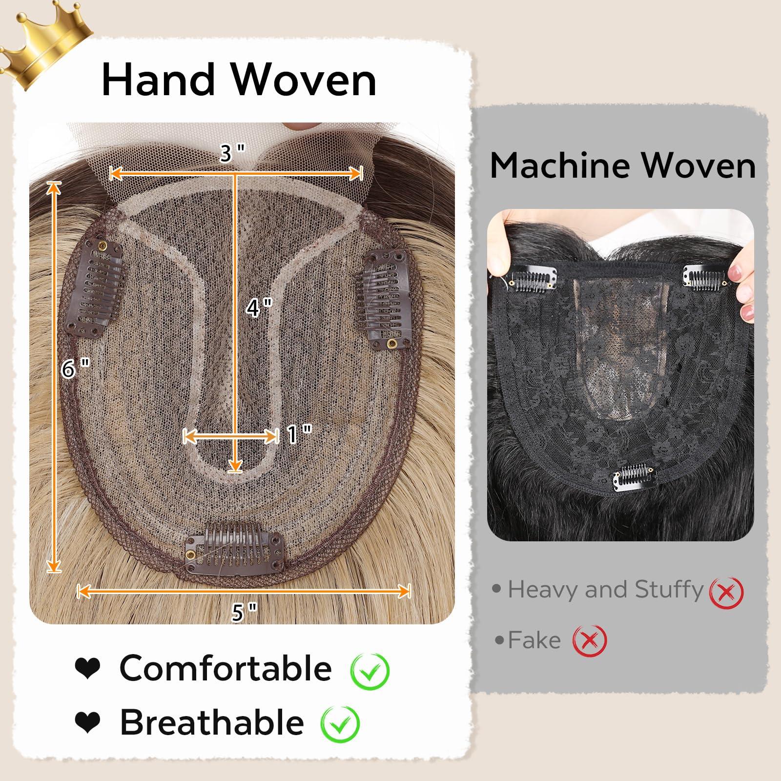 WIGNEE WIGNEE 14 Inches Ombre Blonde Hair Toppers Swiss Lace Hair Topper with Curtain Bangs Toppers Hair Pieces for Women Kanekalon Hair Toppers for Thinning Hair Natural Looking Hair Toppers for Women