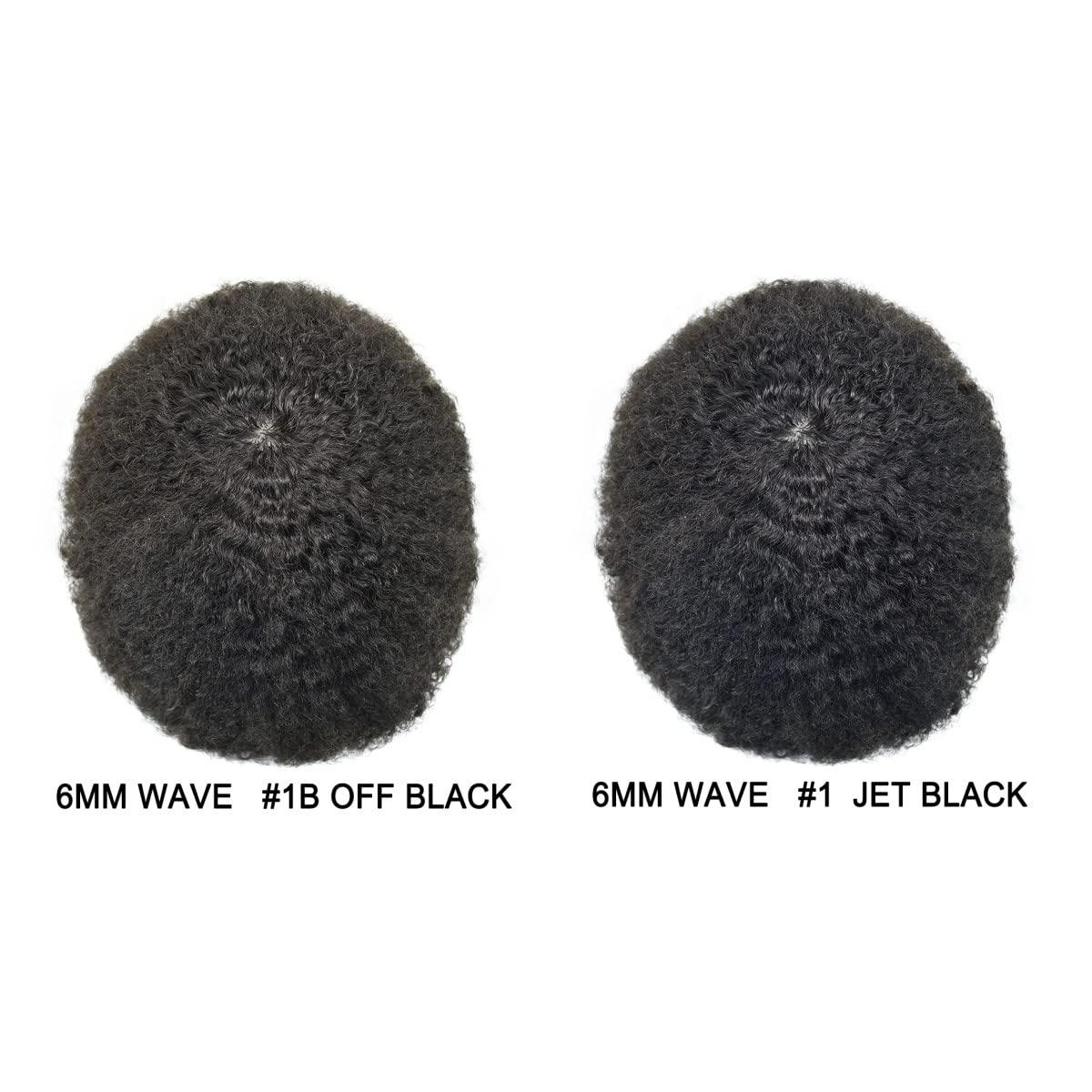 FANCY HAIR Afro Coily Curly Black Men Toupee Full Durable PU razilian Human Hair Black Men Hair Prosthesis African American6MM AFRO WAVY 8X10\"-120% density#1 Jet Black