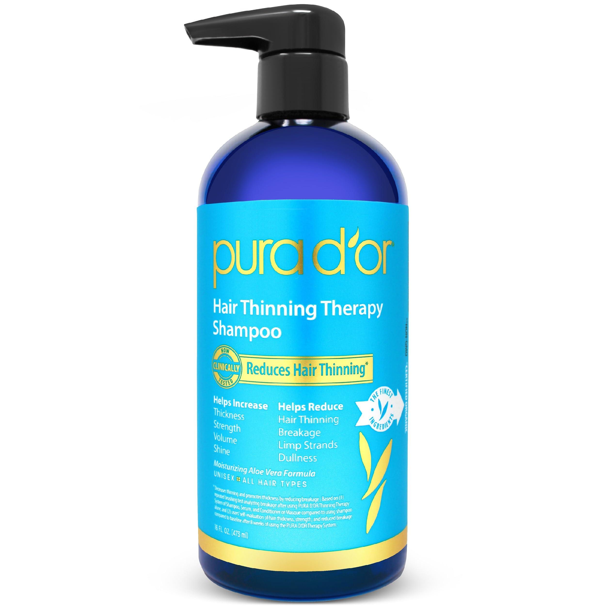 PURA D'OR PURA D\'OR 16 Oz Hair Thinning Therapy Biotin Shampoo - ORIGINAL Scent - CLINICALLY TESTED Effective Results, Herbal DHT Blocker Hair Thickening Products For Women & Men, Color Safe Routine Shampoo