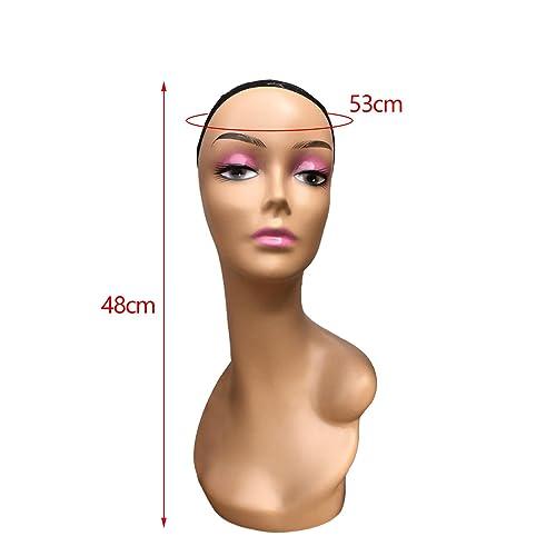 Generic Female Wig Head Mannequin Wig Display Model Long Neck with Makeup Smooth 19inch Manikin for Wigs Making Styling Hairpieces, Style B