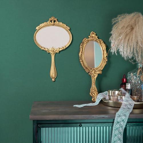 APLUSH APLUSH Gold Oval Vintage Hand Mirror, Wall Mirror Decorative Metal Mirror, Portable Handheld Mirror with Handle(A)