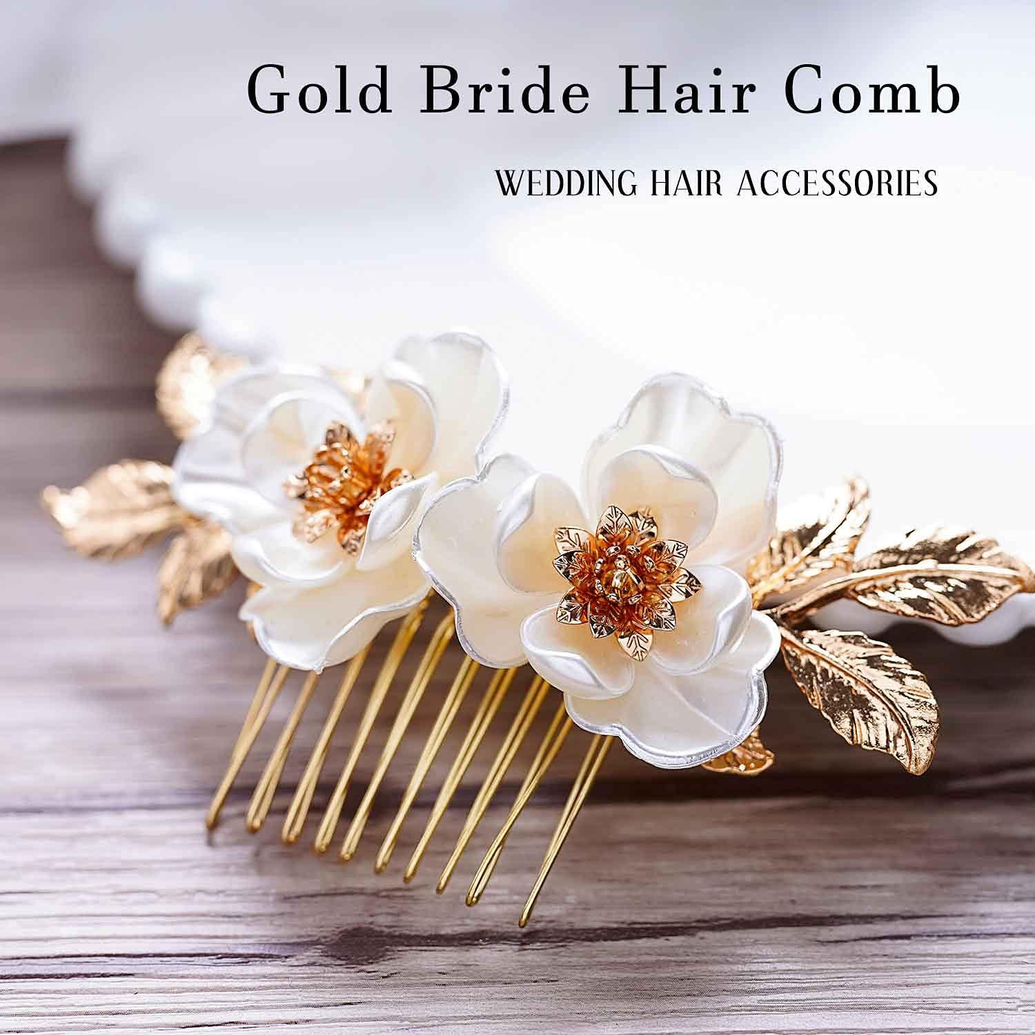 EVILD Evild Flower Bride Wedding Hair Comb Gold Leaf Hair Pieces Bridal Hair Accessories for Women