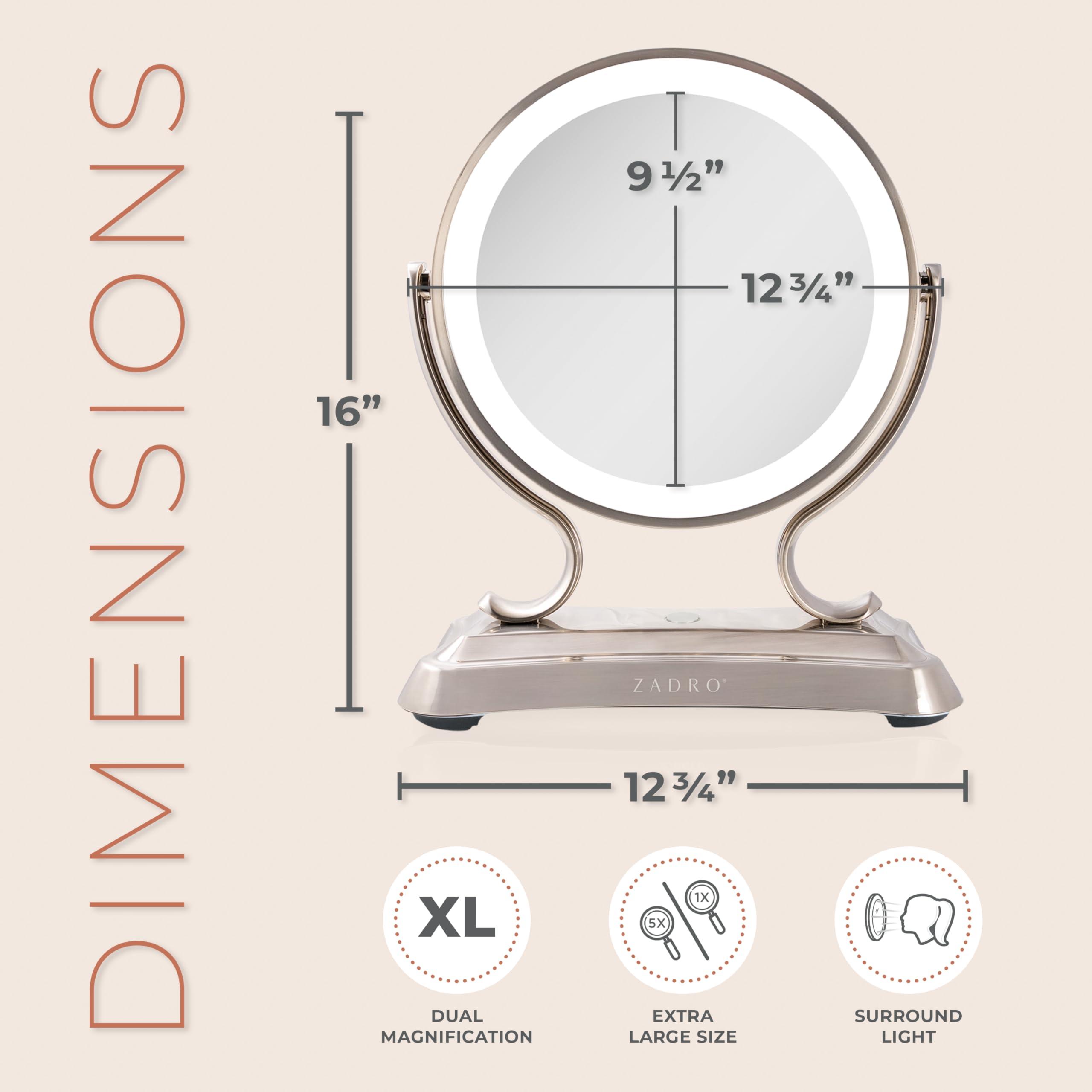 Zadro Zadro 12" Glamour LED Makeup Mirror with Lights and Magnification 5X/1X Touch Control Mirror with Lights for Makeup Desk (X-Large | 5X/1X | 12" W x 16" H | LED, Polished Nickel)