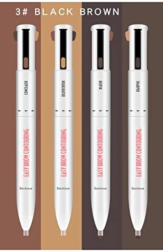 Inalsion 4-in-1 Defining & Highlighting Brow Pencil, Brow Contour Pro, 4 in 1 Brow Contour Highlight Pen (1pcs,3# Black Brown)