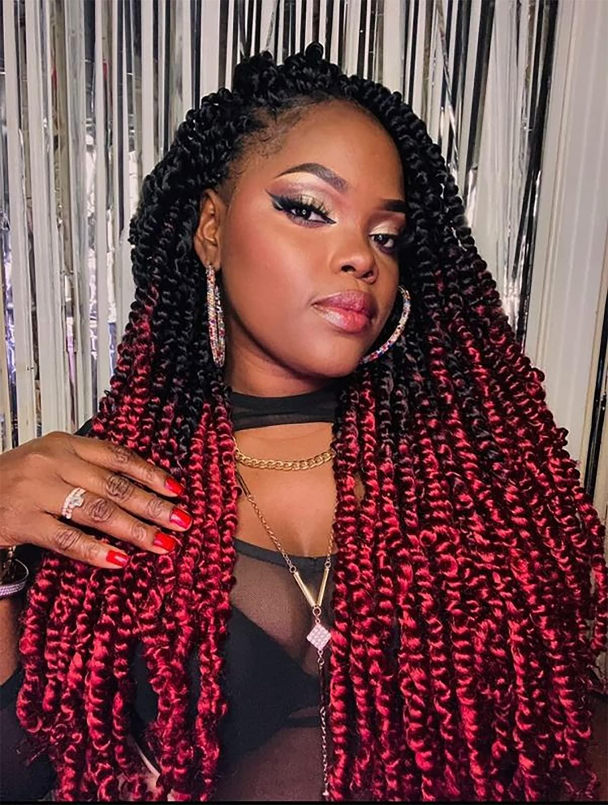 ToyoTress ToyoTress Tiana Passion Twist Hair - 20 Inch 8 Packs Ombre Burgundy Red Pre-Looped Pre-Twisted Passion Twists Crochet Braids Made Of Bohemian Hair Synthetic Braiding Hair Extension (20 Inch, OT118-8P)