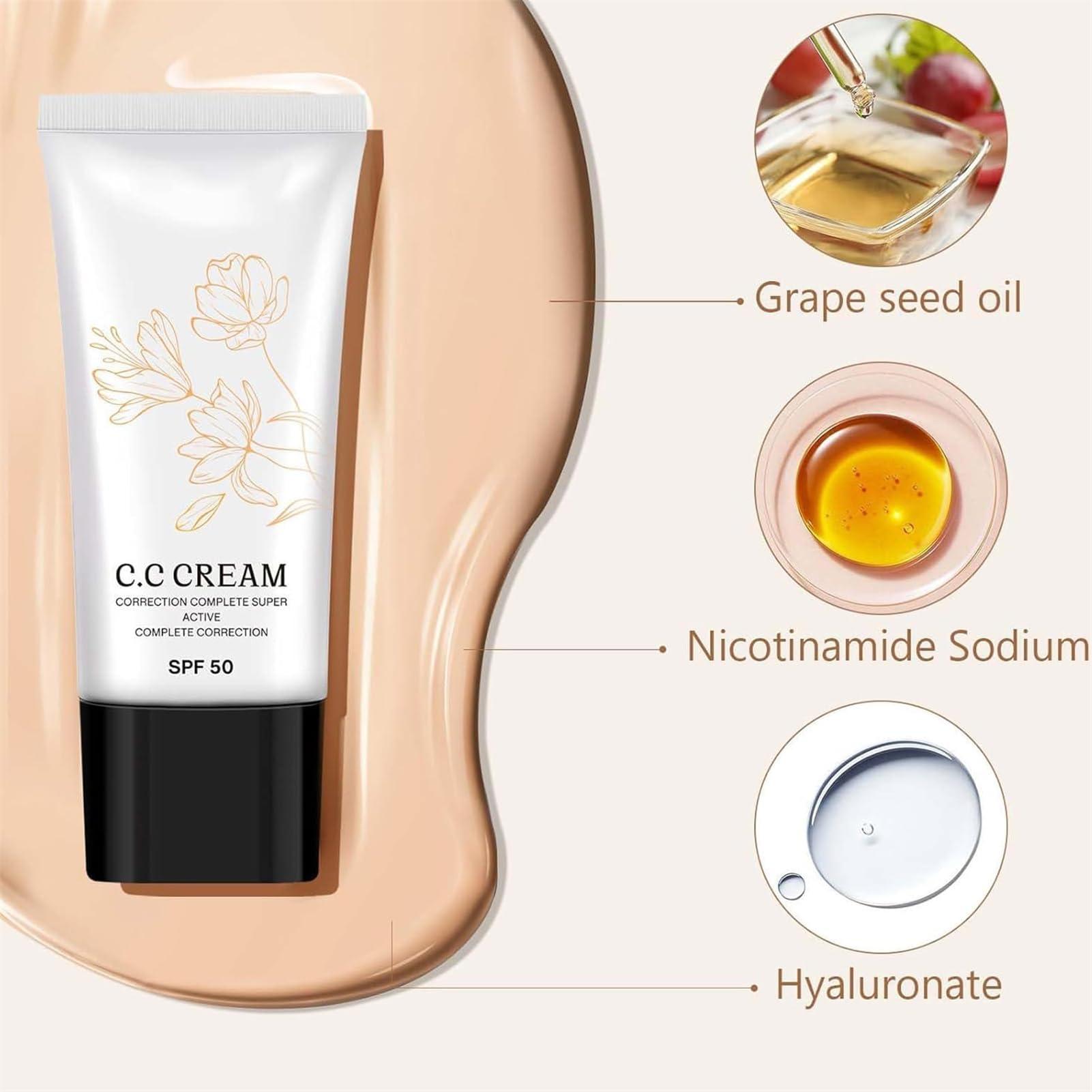 Gqrum Korean Color Changing CC Cream, Korean CC Cream With Spf 50, CC Color Correcting Full Coverage Cream, Korean CC Cream Self Adjusting For Mature Skin, CC Color Correcting Full Coverage Cream (3Pcs)