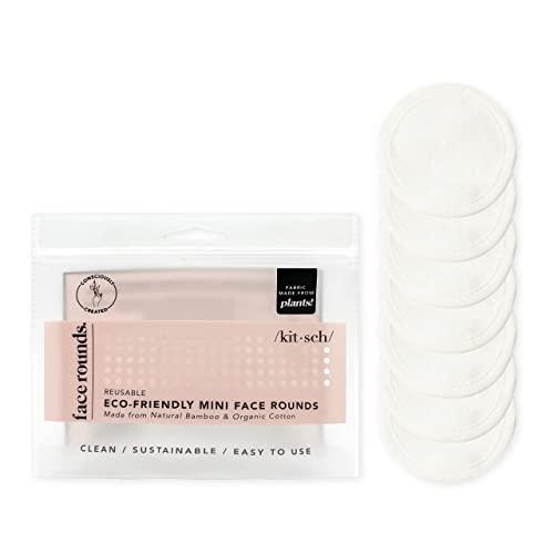 Kitsch Kitsch Reusable Cotton Rounds for Face - Eco-Friendly Cotton Pads for Makeup Removal | Organic & Reusable Eye Makeup Remover Pads | Face Pads for Toner with Reusable Travel Pouch, 7pcs