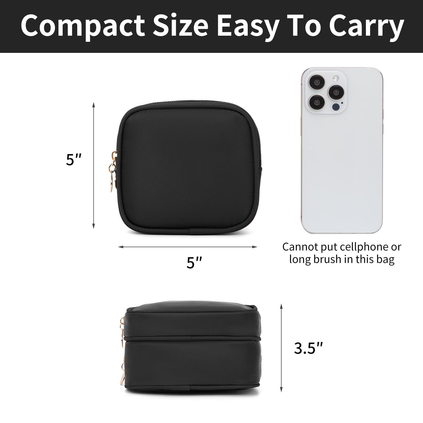 XIAOLER XIAOLER Small Makeup Pouch, Double Zipper Cosmetic Bag, Travel Makeup Bag, Cute Makeup Bag for Purse, Mini Toiletry Bag (Black)