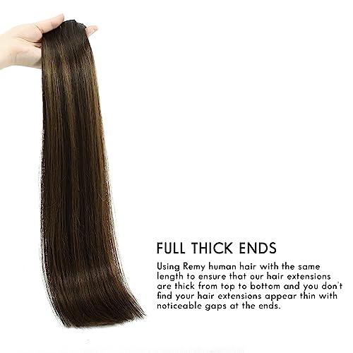 SEACOLOR SEACOLOR Dark Brown to Chestnut Brown Hair Extensions Real Human Hair-12A Grade, 14 inch 120g 7pcs Double Wefted Cuticles Aligned Remy Human Hair #2/6/2