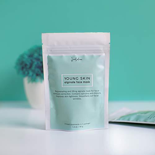 SmoRodina Cosmetics SmoRodina Young Skin Alginate Face Mask with Spirulina and Chlorella, 3 Treatments, Natural Collagen Booster, Tightens, Rejuvenates and Lifts Skin, Wrinkle Treatment and Facial Contour Correction