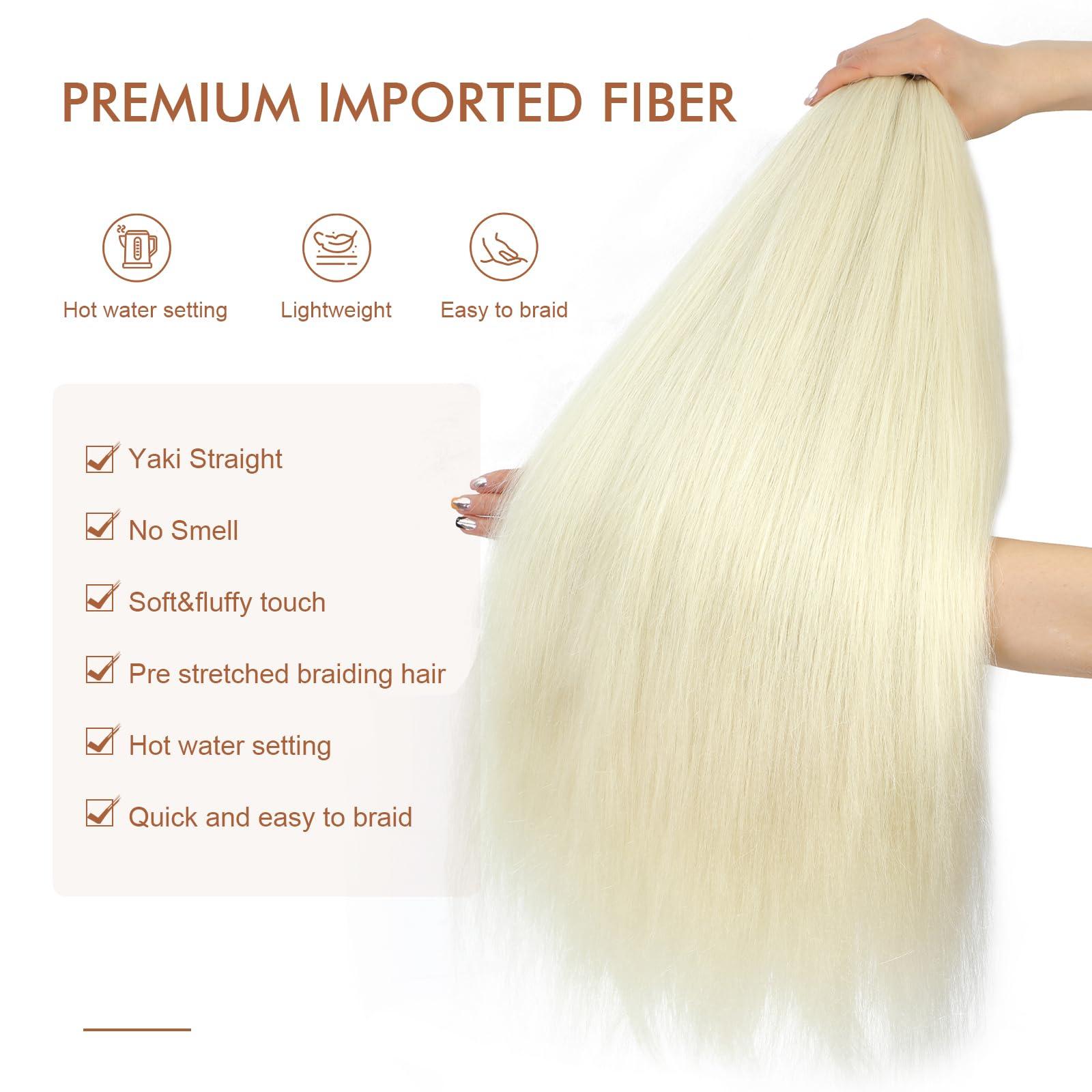 DIFUNEE DIFUNEE Pre-stretched Braiding Hair - 16 Inch 8 Packs Off-White Super Long Braiding Hair For Twist or Box Braids, Yaki Texture Hot Water Setting Synthetic Braiding Hair Extensions (16 Inch, #613-8P)