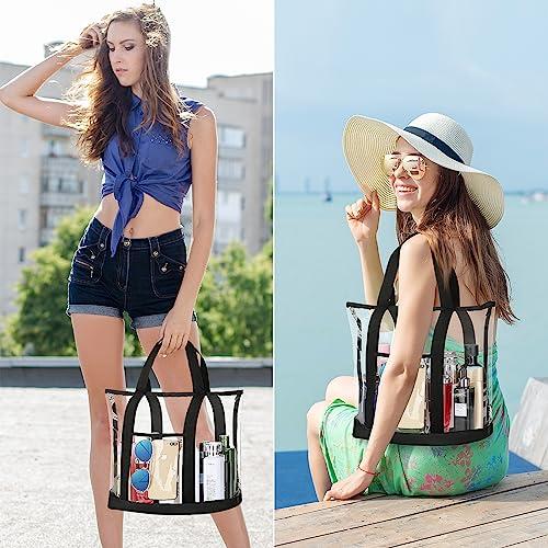 HAOGUAGUA HAOGUAGUA Extra Large Clear Cosmetic Toiletry Bag, Large Clear Makeup Bag, Waterproof Transparent Plastic PVC Tote Shoulder Bag with Handles (BLACK)