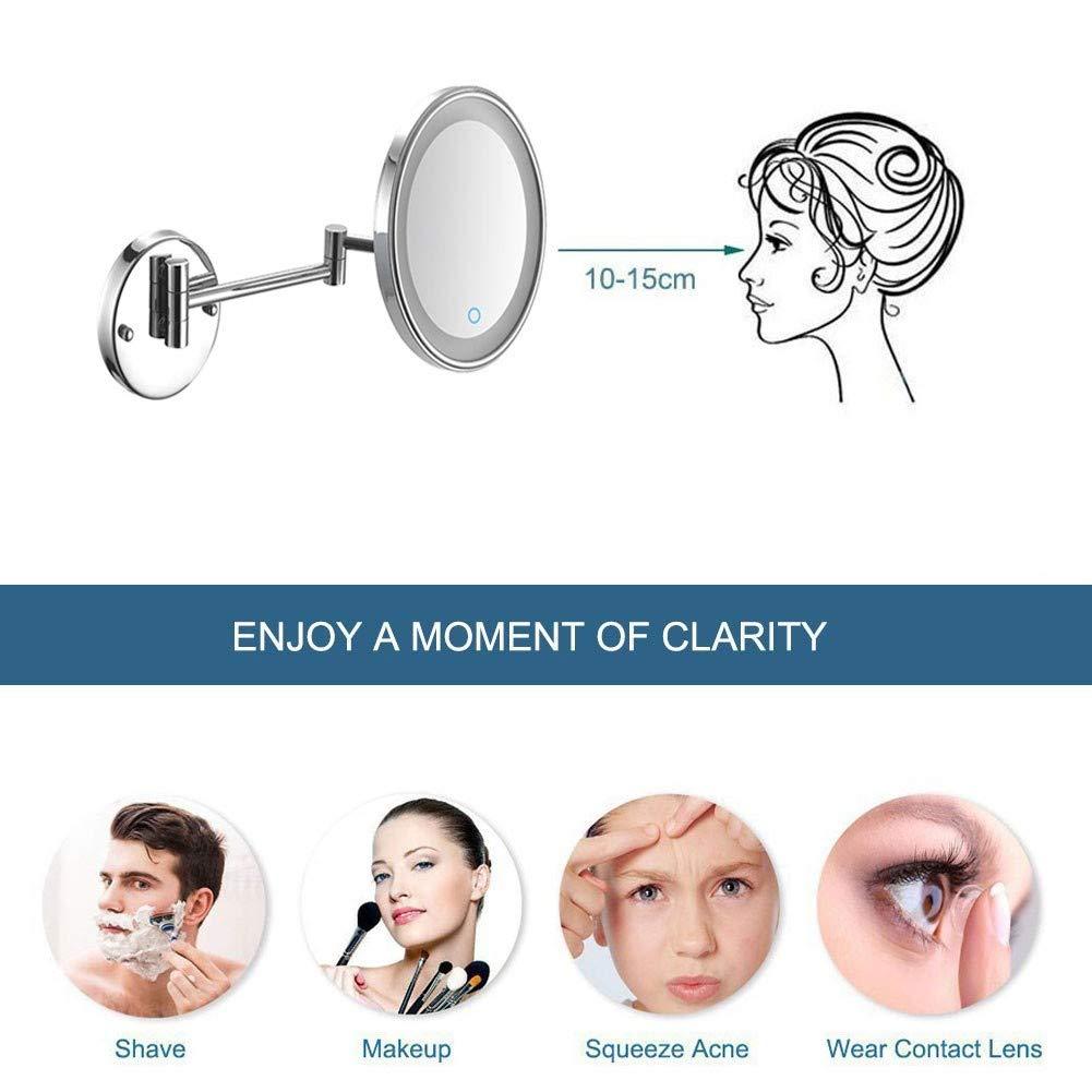 SEnyah 8 Inch Bathroom Mirrors Wall Mounted with 3X Magnification, Touch Screen Folding Vanity Lamp Retractable Swivel Shaving Mirror, Concealed Install for Home, Spa and Hotel