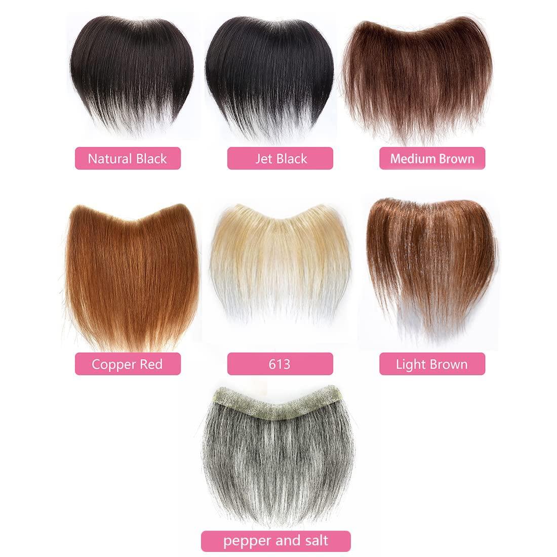 Meiverah Meiverah Frontal Hairpiece for Men Jet Black Hair Extension Hairline Loss Straight Tape in Human Hair Toppers Replacement Toupee (0.78"x6.3", Jet Black)