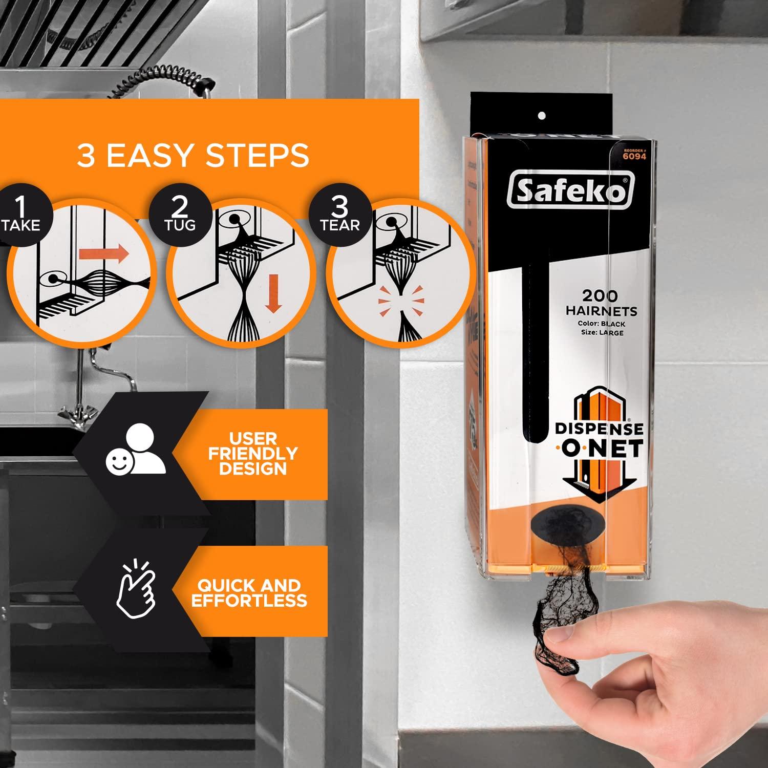 SAFEKO SAFEKO Dispense-O-Net Hairnet Dispenser & Wall Mount | Black Hairnets + Wall Mount | Lightweight Nylon Hairnets | Latex-Free