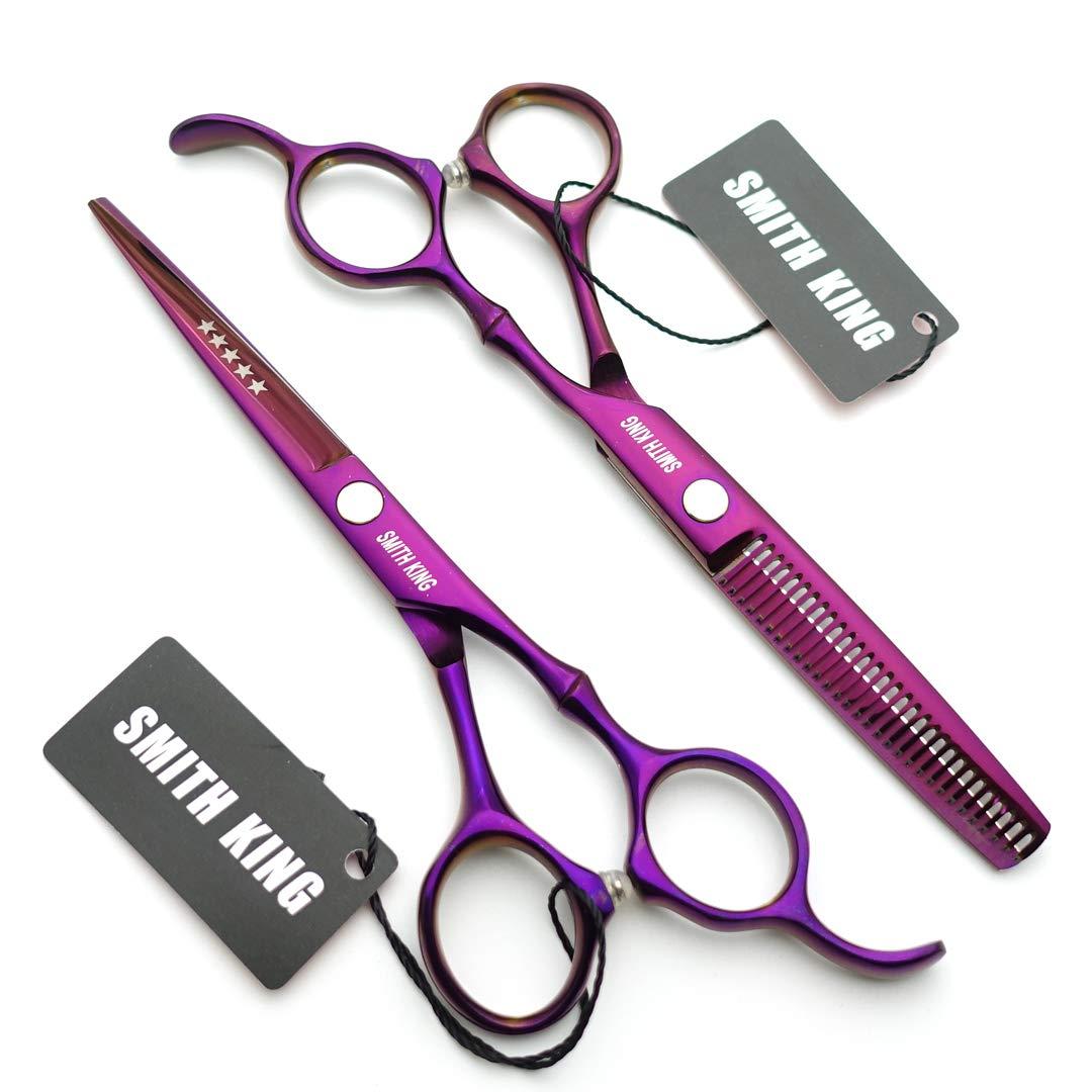 Smithking 6.0 Inches Hair Cutting Scissors Set with Combs Lether Scissors Case,Hair cutting shears Hair Thinning shears For Personal and Professional (Voilet)
