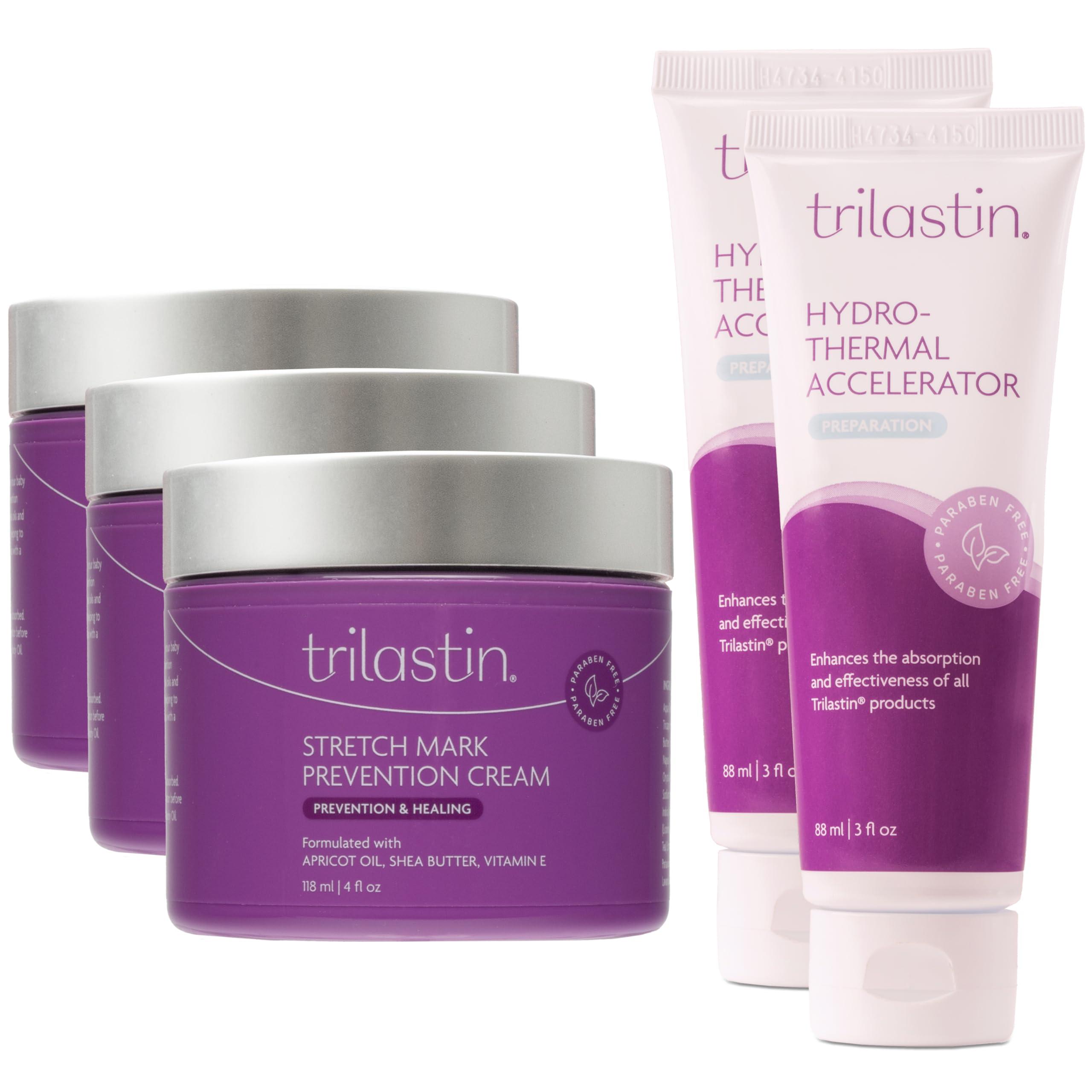 TriLASTIN TriLASTIN Maternity 1st Trimester Bundle, 3 Month Supply with (3) Maternity Stretch Mark Prevention Cream, (2) Hydro-Thermal Accelerator, Minimize Appearance of Stretch Marks, Paraben-Free