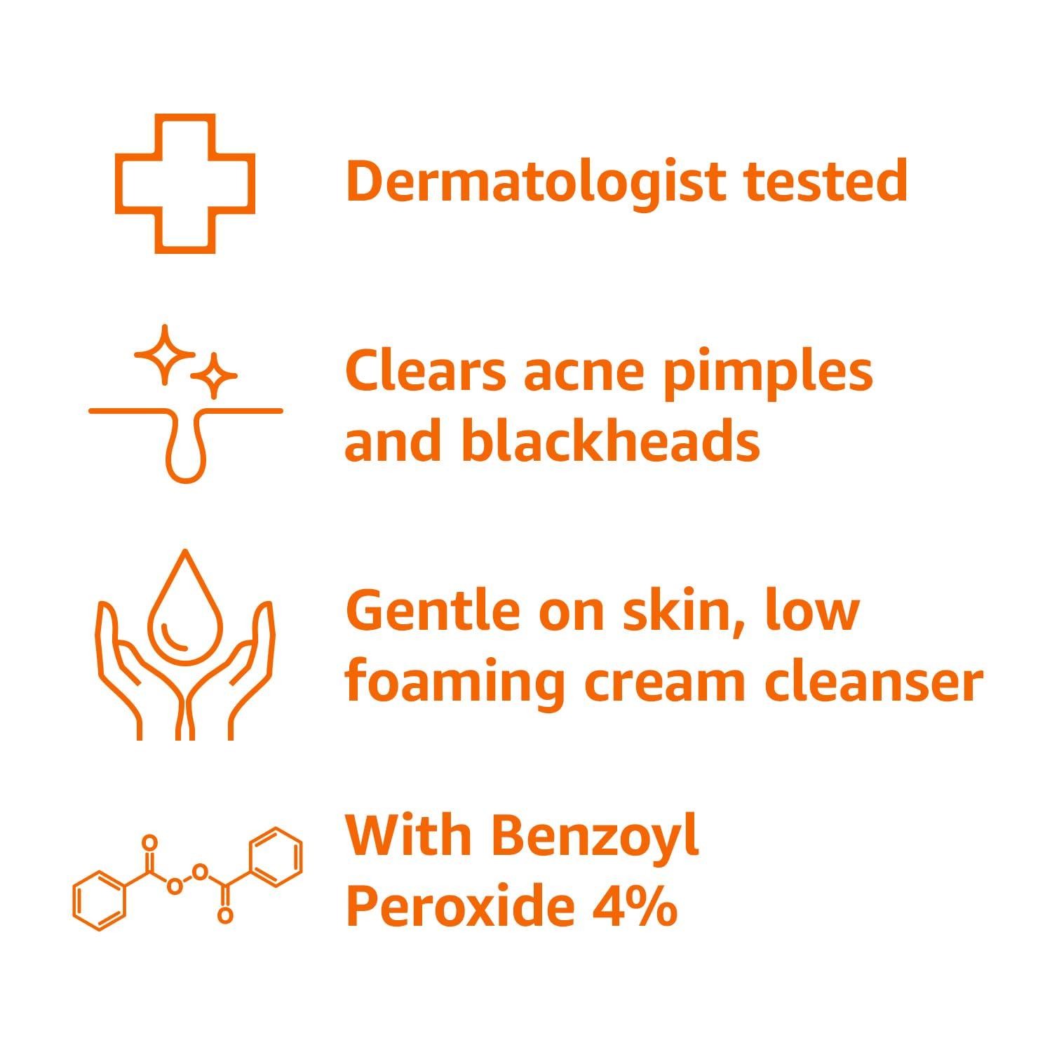 Amazon Basics Amazon Basics Acne Cream Cleanser with 4% Benzoyl Peroxide, 5 Fluid Ounces, 1-Pack