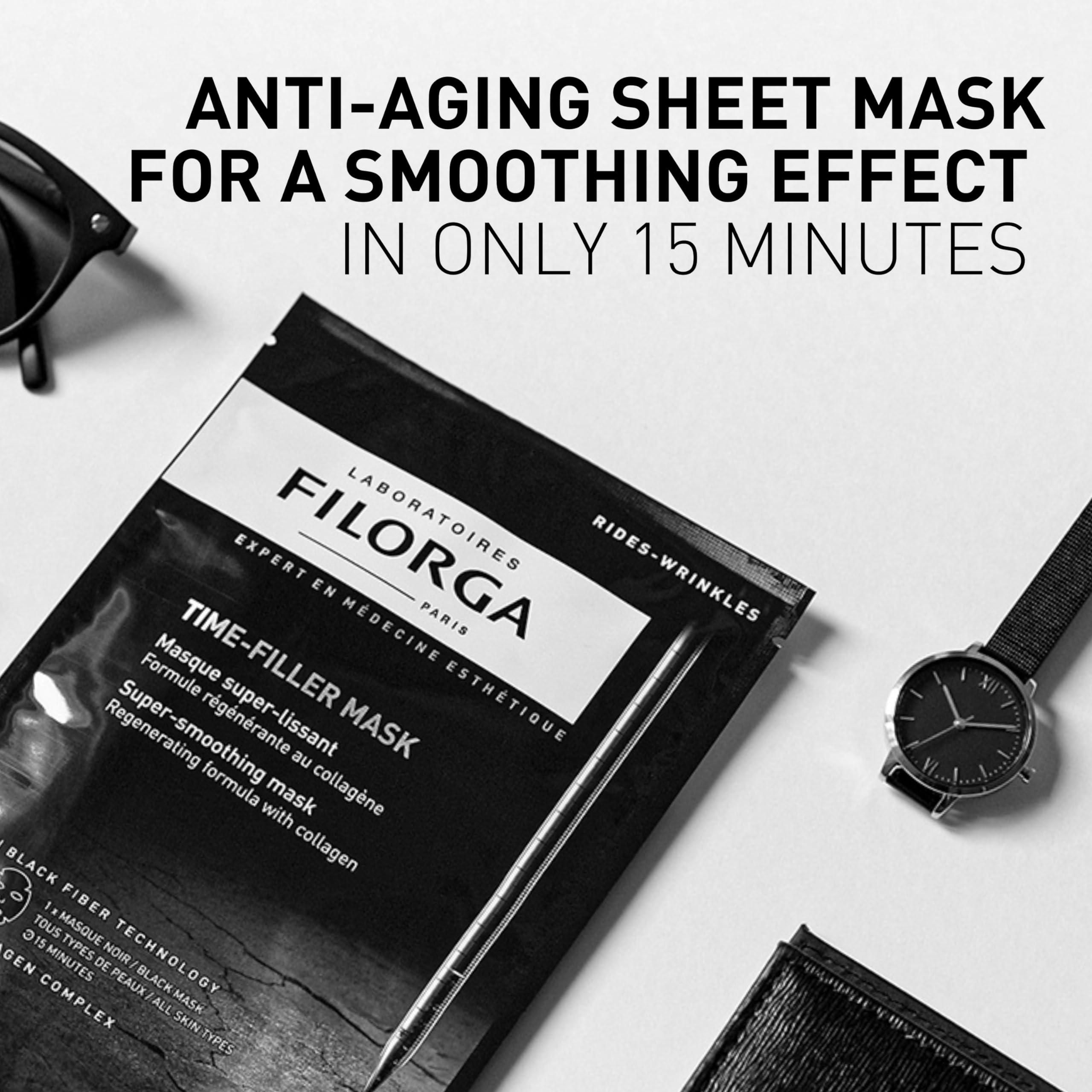 Filorga Filorga Time-Filler Super Smoothing Face Mask, Sheet Mask Soaked in Renewing Serum with Collagen and Polysaccharides For Visibly Smoother Skin in 15 Minutes, Hydrating Facial Treatment, .67 fl. oz.