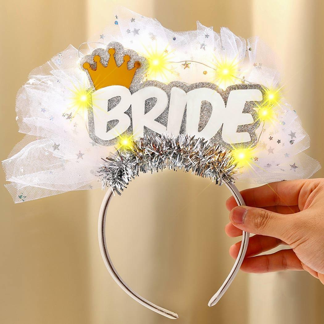 JEAIRTS JEAIRTS Light Up Bride Veil Headband LED Wedding Star Veil Crown Headpiece Glowing Bachelorette Party Hair Accessories for Women(1-Crown)