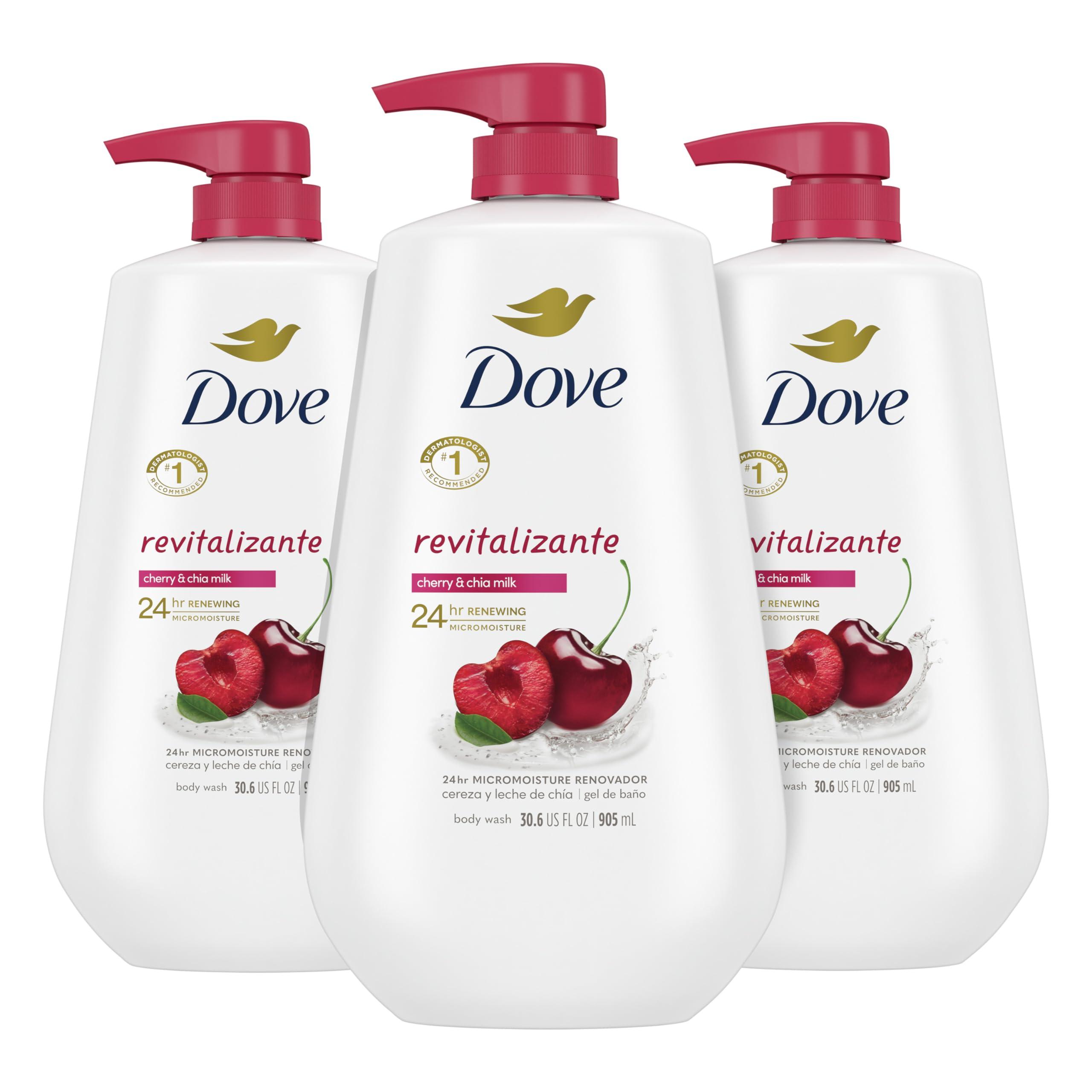 Dove Dove Body Wash with Pump,Revitalizante Cherry & Chia Milk, 3 Count & Body Wash with Pump Refreshing Cucumber and Green Tea Refreshes Skin Cleanser