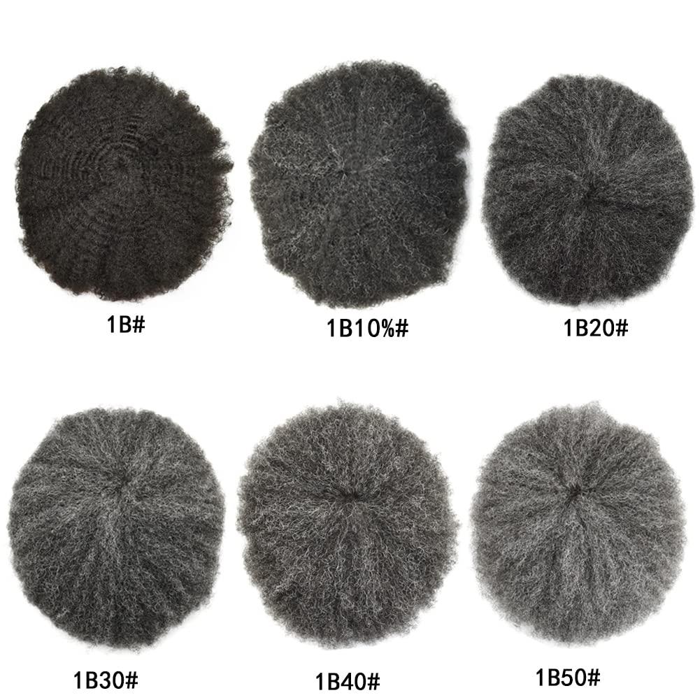 WigVivid WigVivid Lace Front Afro Curl Toupee for Black Men African American Afro Kinky Curly Brazilian Human Hair Unit for Black Men Breathable Afro Mens Toupee 8x10 inch (#1B20 Off Black+20% Gray-6mm wave)