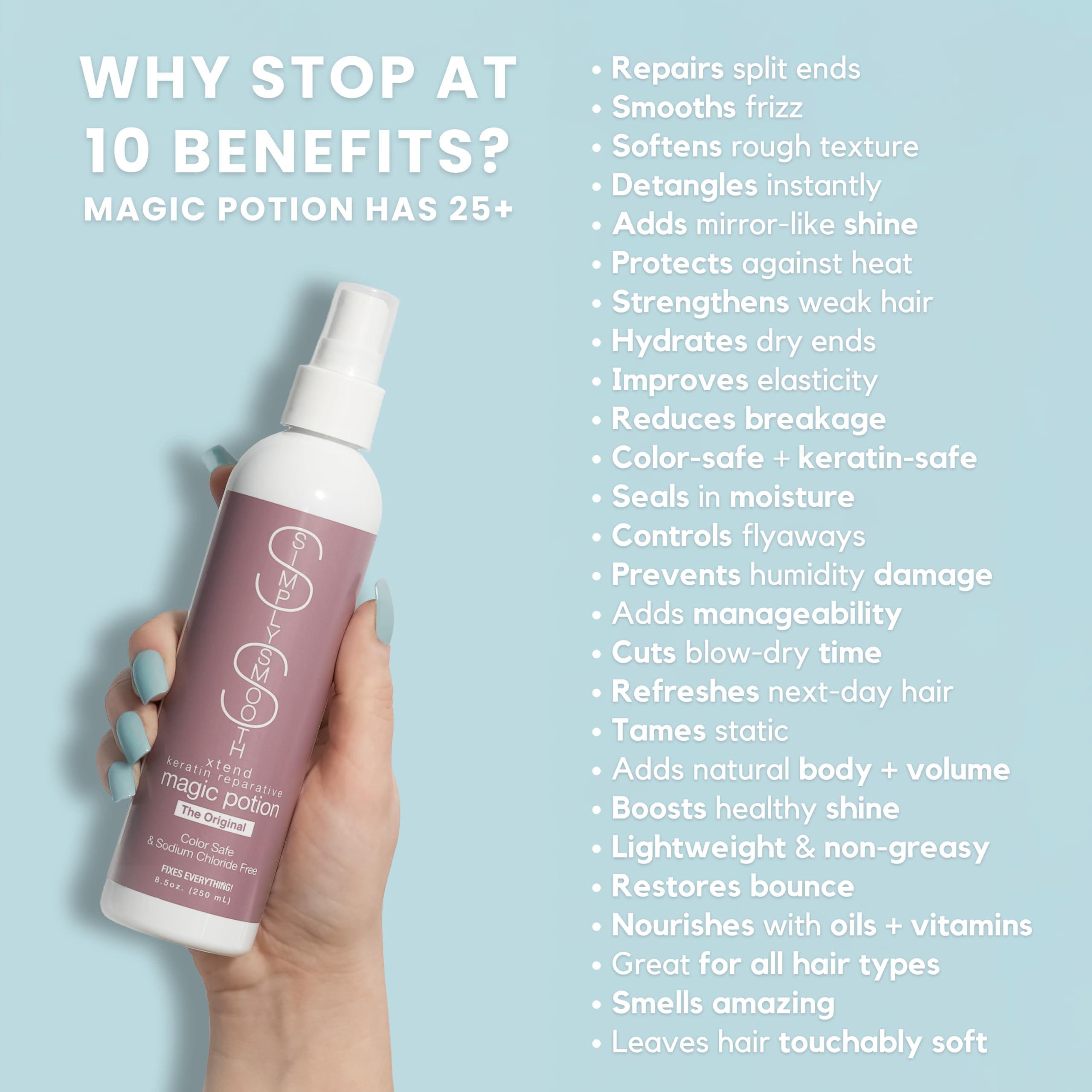 SIMPLY SMOOTH SIMPLY SMOOTH Magic Potion Original Leave In Conditioner Detangler & Heat Protection Styling Spray Repair & Reduce Breakage Color Safe & Sodium Chloride Free 8.5oz