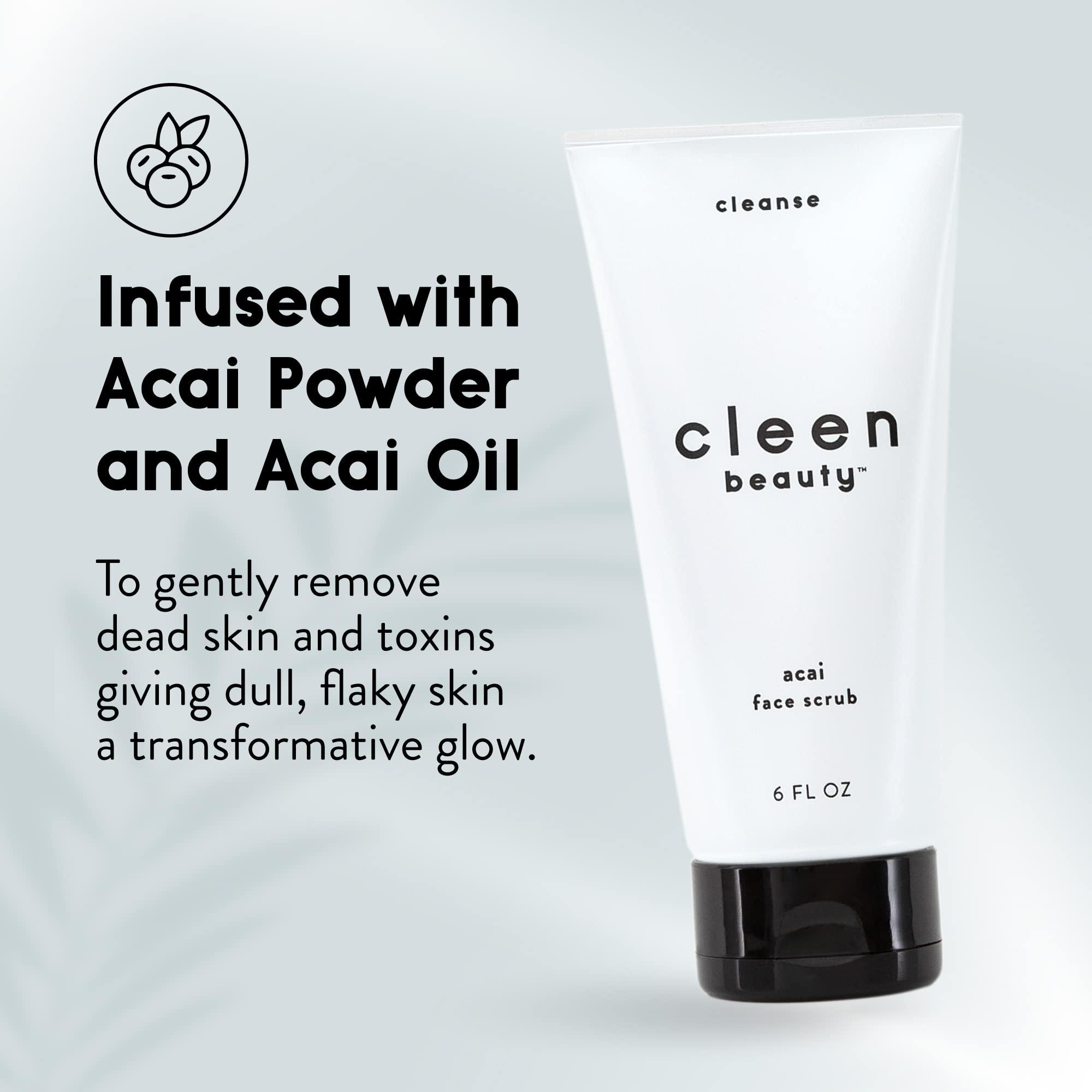 CLEEN BEAUTY Cleen Beauty Acai Face Scrub | Acai Face Exfoliator | Exfoliating Face Wash with Brazil Nut Oil & Avocado Oil | Facial Scrub - Paraben Free, SLS Free | Exfoliating Face Scrub | 6.0 Fl Oz