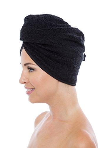 TexereSilk Texere Women's Viscose from Bamboo and Cotton Terry Hair Towel - Lightweight, Absorbent Quick Drying Hair Wrap - Twist Towel with Elastic Loop Holder (Tya, Black, U)