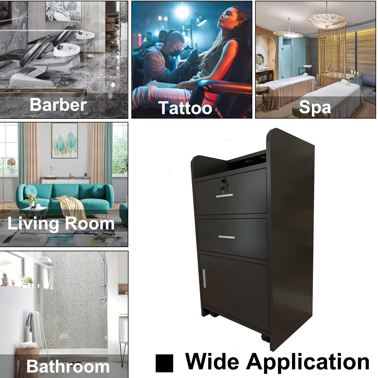 SSLine SSLine Beauty Salon Storage Cabinet w/2 Drawers Styling Station,Beauty Salon Side Table Spa Storage Cabinet Trolley Stations Barber Salon Equipment w/1 Cabinet (Black)