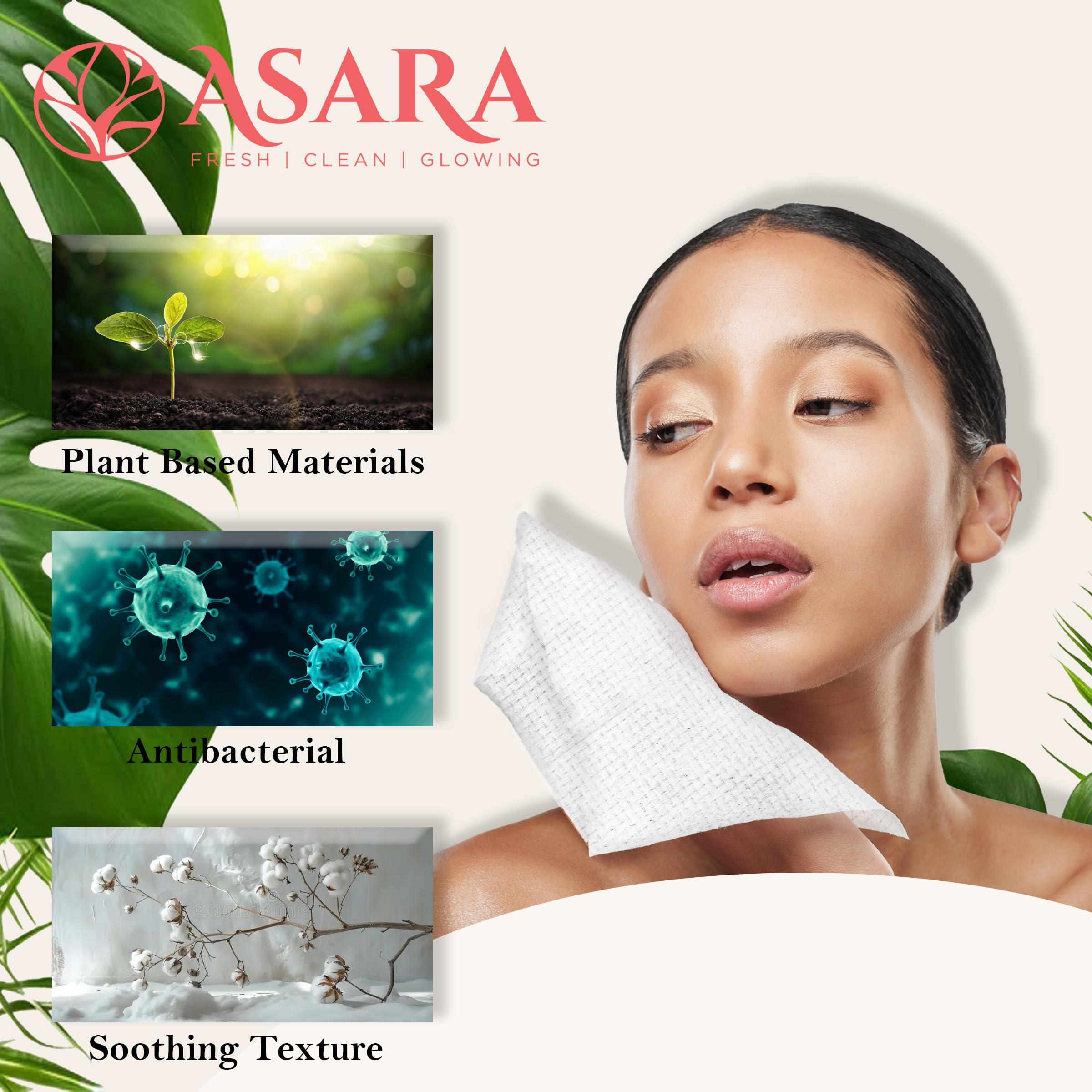 ASARA Asara Disposable Face Towel XL Facial Wipes | Organic Vegan Biodegradable | Just Add Water for Makeup Remover Wipes | Sensitive Skin Face Wipes - Clean Daily Towelettes (100 Count)