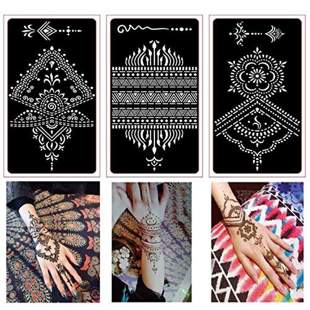XMASIR XMASIR Temporary Tattoo Kit, 16 Sheets Henna Tattoo Stencil Indian Arabian Tattoo Templates for Girls and Women Body Art Paint