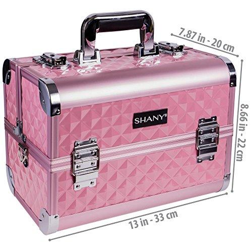SHANY SHANY Premier Fantasy Professional Makeup Train Case Cosmetic Box Portable Makeup Case Organizer Jewelry storage with Locks, 3 Trays, Makeup Brush Holder and Cosmetics Mirror - Pink Diamond