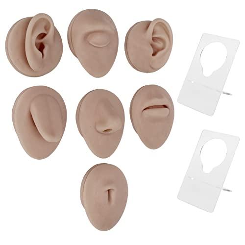 AMONIDA Piercing Body Model, 3D Vivid Silicone Piercing Practice Model, for Eyebrow Piercing, Nose Piercing, Lip Piercing, Tongue Piercing, Navel Piercing, Ear Piercing(Deep Skin Color)