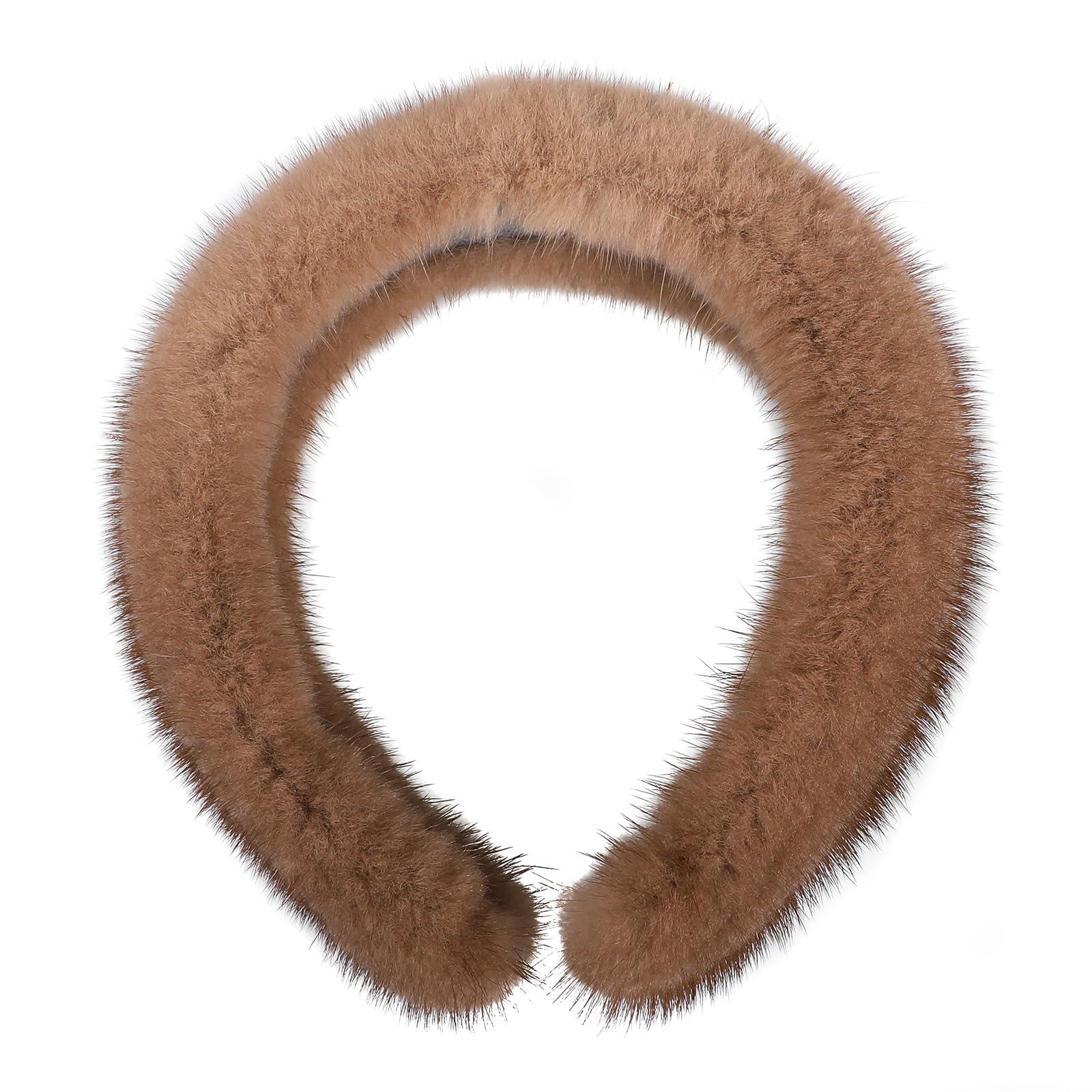 BOONJOVIA Women's Genuine Mink Fur Hairband, Real Fur Makeup Headband, Lady Luxury Hair Accessory (Light Brown, One Size)