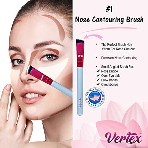 Vertex Nose Contour Brush Contouring Makeup Brush Set - Sculpting Blending Real Brush Hair Angled Blush Techniques Dramatic Cheekbones Highlighting Bronzer Palette Powder Concealer Foundation Cream